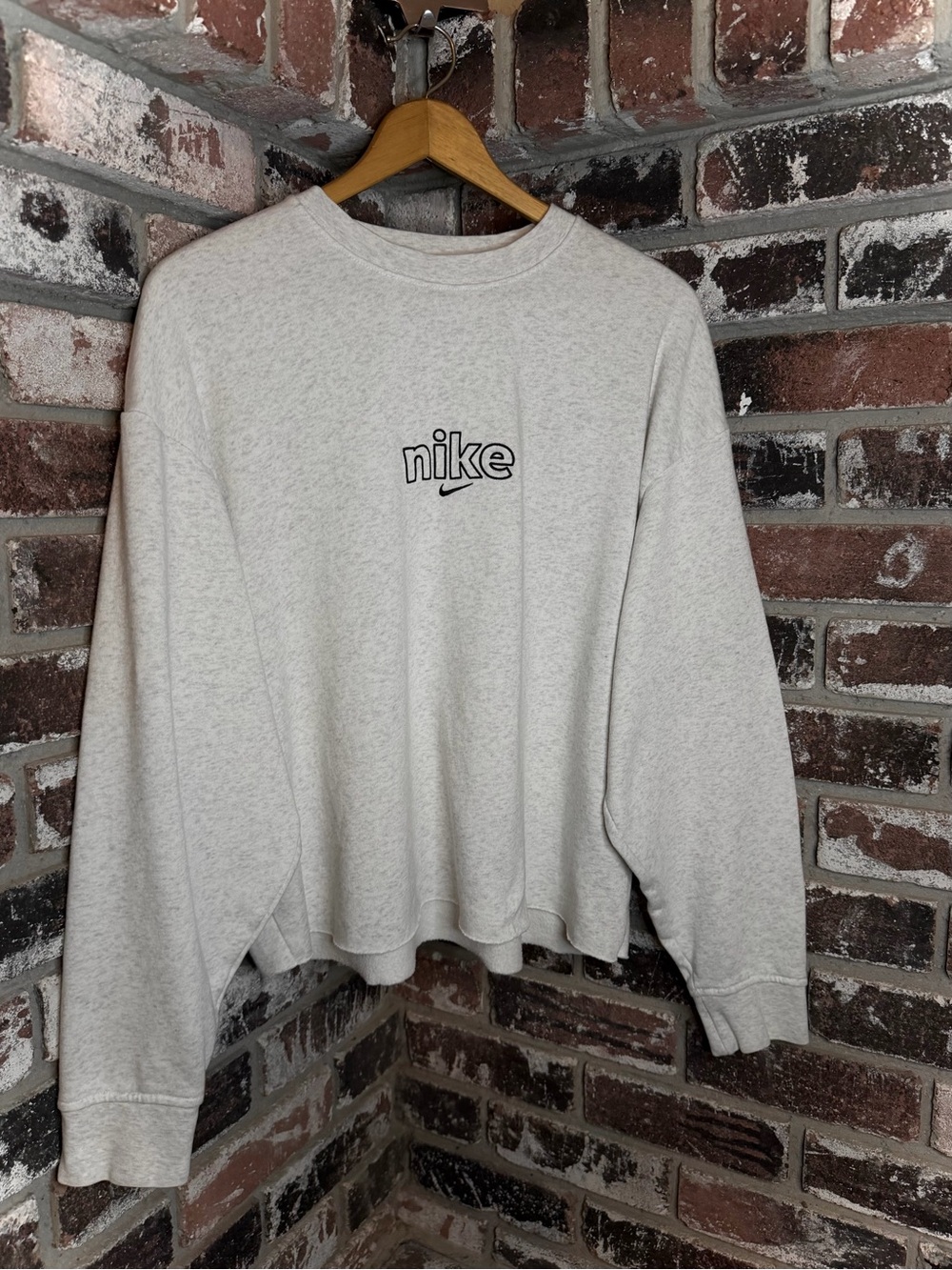 Nike Women’s Heathered Silver Embroidered Logo Custom Cropped Crewneck Sweater